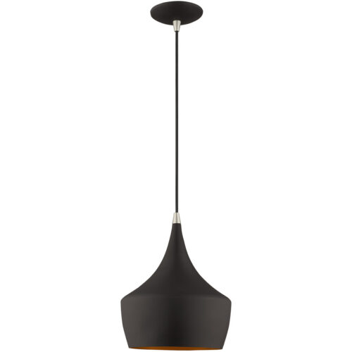 1 Light Black Mini Pendant with Black Metal Shade with Gold Finish Inside Shade-Lighting LumensPendant Lights