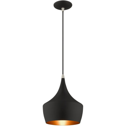 1 Light Black Mini Pendant with Black Metal Shade with Gold Finish Inside Shade-Lighting LumensPendant Lights