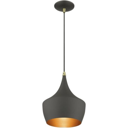 41186-07 1 Light Bronze Pendant with Antique Brass Finish Accents-Lighting LumensPendant Lights