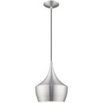 1 Light Brushed Aluminum Mini Pendant with Brushed Aluminum Metal Shade with Shiny White Finish Inside Shade-Lighting LumensPendant Lights