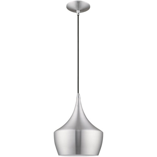 1 Light Brushed Aluminum Mini Pendant with Brushed Aluminum Metal Shade with Shiny White Finish Inside Shade-Lighting LumensPendant Lights