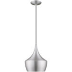 1 Light Brushed Aluminum Mini Pendant with Brushed Aluminum Metal Shade with Shiny White Finish Inside Shade-Lighting LumensPendant Lights