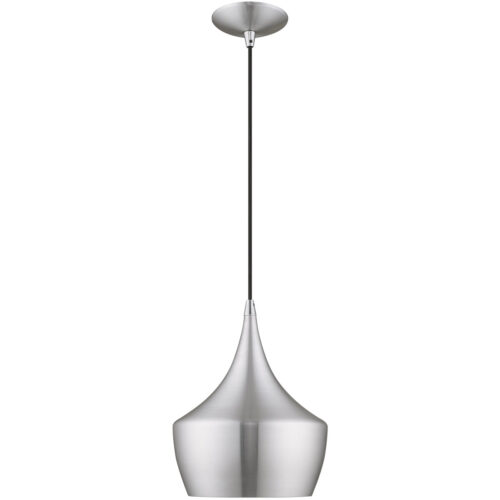 1 Light Brushed Aluminum Mini Pendant with Brushed Aluminum Metal Shade with Shiny White Finish Inside Shade-Lighting LumensPendant Lights