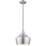 1 Light Brushed Aluminum Mini Pendant with Brushed Aluminum Metal Shade with Shiny White Finish Inside Shade-Lighting LumensPendant Lights