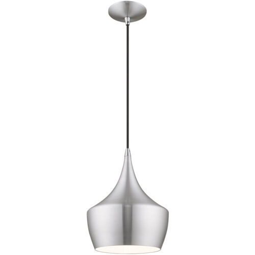 1 Light Brushed Aluminum Mini Pendant with Brushed Aluminum Metal Shade with Shiny White Finish Inside Shade-Lighting LumensPendant Lights