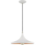 1 Light White Mini Pendant with White Metal Shade with Gold Finish Inside Shade-Lighting LumensPendant Lights