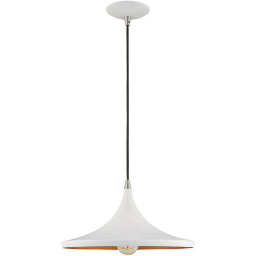 1 Light White Mini Pendant with White Metal Shade with Gold Finish Inside Shade-Lighting LumensPendant Lights