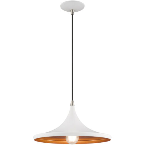 1 Light White Mini Pendant with White Metal Shade with Gold Finish Inside Shade-Lighting LumensPendant Lights