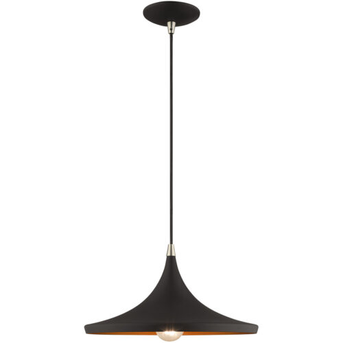 1 Light Black Mini Pendant with Black Metal Shade with Gold Finish Inside Shade-Lighting LumensPendant Lights