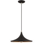 1 Light Black Mini Pendant with Black Metal Shade with Gold Finish Inside Shade-Lighting LumensPendant Lights