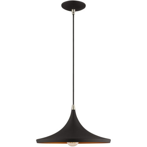 1 Light Black Mini Pendant with Black Metal Shade with Gold Finish Inside Shade-Lighting LumensPendant Lights