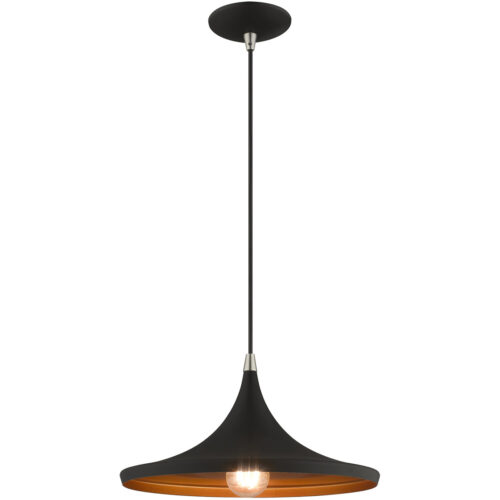 1 Light Black Mini Pendant with Black Metal Shade with Gold Finish Inside Shade-Lighting LumensPendant Lights