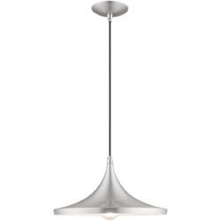 1 Light Brushed Aluminum Mini Pendant with Brushed Aluminum Metal Shade with Shiny White Finish Inside Shade-Lighting LumensPendant Lights