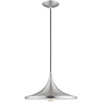 1 Light Brushed Aluminum Mini Pendant with Brushed Aluminum Metal Shade with Shiny White Finish Inside Shade-Lighting LumensPendant Lights