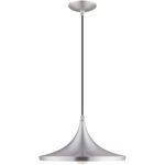 1 Light Brushed Aluminum Mini Pendant with Brushed Aluminum Metal Shade with Shiny White Finish Inside Shade-Lighting LumensPendant Lights