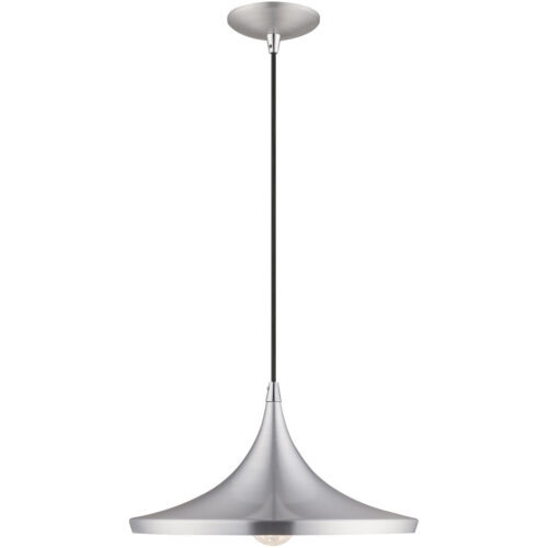 1 Light Brushed Aluminum Mini Pendant with Brushed Aluminum Metal Shade with Shiny White Finish Inside Shade-Lighting LumensPendant Lights