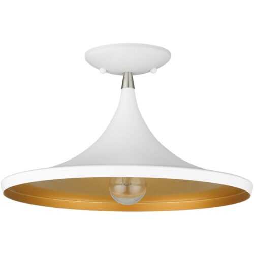 41189-03 1 Light White Semi-Flush with Brushed Nickel Finish Accents-Lighting LumensSemi Flush