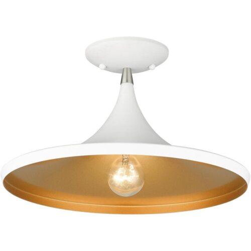 41189-03 1 Light White Semi-Flush with Brushed Nickel Finish Accents-Lighting LumensSemi Flush