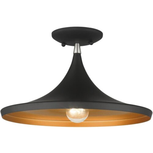 41189-04 1 Light Black Semi-Flush with Brushed Nickel Finish Accents-Lighting LumensSemi Flush