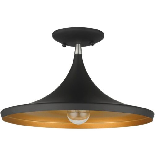 41189-04 1 Light Black Semi-Flush with Brushed Nickel Finish Accents-Lighting LumensSemi Flush