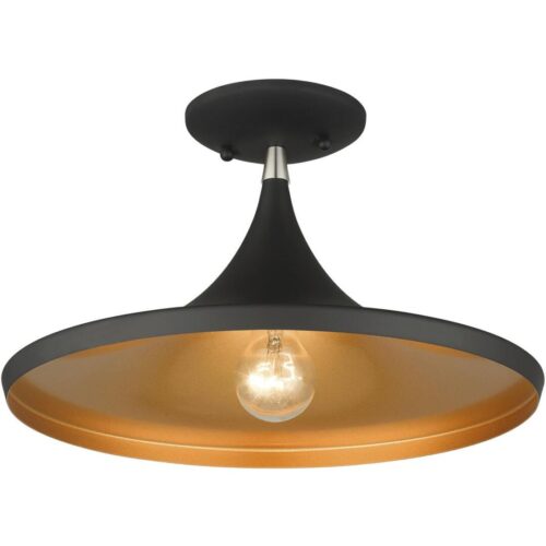 41189-04 1 Light Black Semi-Flush with Brushed Nickel Finish Accents-Lighting LumensSemi Flush