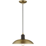 1 Light Antique Brass Mini Pendant with Antique Brass Metal Shade with White Finish Inside Shade-Lighting LumensPendant Lights