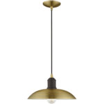 1 Light Antique Brass Mini Pendant with Antique Brass Metal Shade with White Finish Inside Shade-Lighting LumensPendant Lights