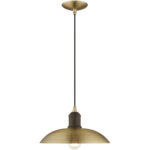 1 Light Antique Brass Mini Pendant with Antique Brass Metal Shade with White Finish Inside Shade-Lighting LumensPendant Lights