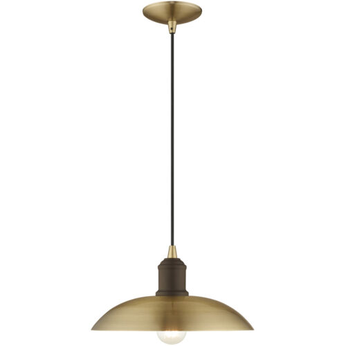 1 Light Antique Brass Mini Pendant with Antique Brass Metal Shade with White Finish Inside Shade-Lighting LumensPendant Lights