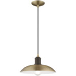 1 Light Antique Brass Mini Pendant with Antique Brass Metal Shade with White Finish Inside Shade-Lighting LumensPendant Lights