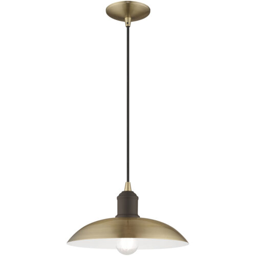 1 Light Antique Brass Mini Pendant with Antique Brass Metal Shade with White Finish Inside Shade-Lighting LumensPendant Lights