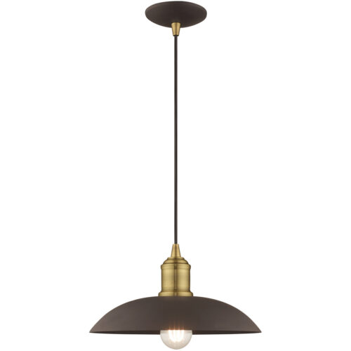 1 Light Bronze Mini Pendant with Bronze Metal Shade with Same Finish Inside Shade-Lighting LumensPendant Lights