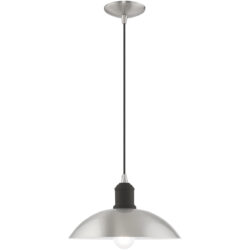 1 Light Brushed Nickel Mini Pendant with Brushed Nickel Metal Shade with Shiny White Finish Inside Shade-Lighting LumensPendant Lights