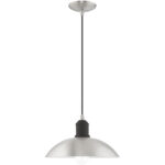 1 Light Brushed Nickel Mini Pendant with Brushed Nickel Metal Shade with Shiny White Finish Inside Shade-Lighting LumensPendant Lights