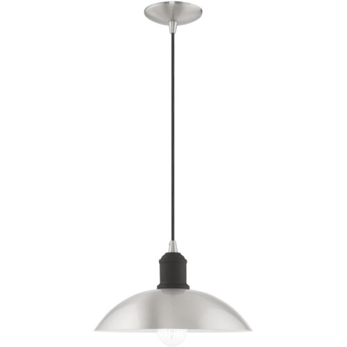 1 Light Brushed Nickel Mini Pendant with Brushed Nickel Metal Shade with Shiny White Finish Inside Shade-Lighting LumensPendant Lights