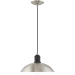 1 Light Brushed Nickel Mini Pendant with Brushed Nickel Metal Shade with Shiny White Finish Inside Shade-Lighting LumensPendant Lights