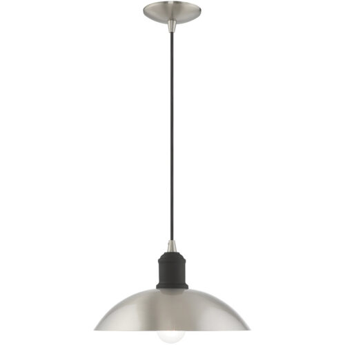 1 Light Brushed Nickel Mini Pendant with Brushed Nickel Metal Shade with Shiny White Finish Inside Shade-Lighting LumensPendant Lights