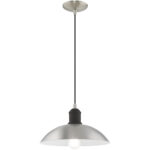 1 Light Brushed Nickel Mini Pendant with Brushed Nickel Metal Shade with Shiny White Finish Inside Shade-Lighting LumensPendant Lights