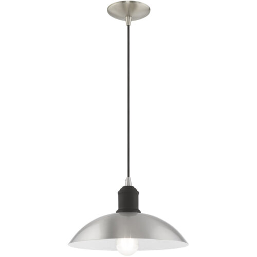 1 Light Brushed Nickel Mini Pendant with Brushed Nickel Metal Shade with Shiny White Finish Inside Shade-Lighting LumensPendant Lights