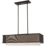 12 inch 3 Light Bronze Linear Chandelier with Bronze Stainless Steel Mesh Outside & Hand Crafted Oatmeal Fabric Hardback Inside Shade-Lighting LumensChandeliers