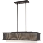 12 inch 3 Light Bronze Linear Chandelier with Bronze Stainless Steel Mesh Outside & Hand Crafted Oatmeal Fabric Hardback Inside Shade-Lighting LumensChandeliers