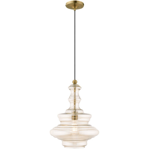 1 Light Antique Brass Mini Pendant with Champagne Glass Shade-Lighting LumensPendant Lights