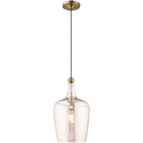 1 Light Antique Brass Mini Pendant with Champagne Glass Shade-Lighting LumensPendant Lights