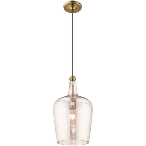 1 Light Antique Brass Mini Pendant with Champagne Glass Shade-Lighting LumensPendant Lights