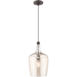 1 Light English Bronze Mini Pendant with Champagne Glass Shade-Lighting LumensPendant Lights