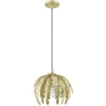 1 Light Winter Gold Mini Pendant with Acanthus Shaped Winter Gold Metal Shade Shade-Lighting LumensPendant Lights