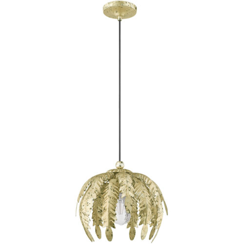 1 Light Winter Gold Mini Pendant with Acanthus Shaped Winter Gold Metal Shade Shade-Lighting LumensPendant Lights