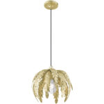 1 Light Winter Gold Mini Pendant with Acanthus Shaped Winter Gold Metal Shade Shade-Lighting LumensPendant Lights