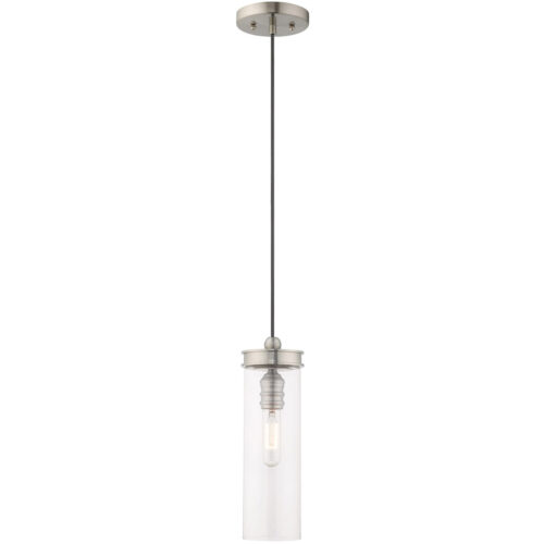 1 Light Brushed Nickel Mini Pendant with Clear Glass Shade-Lighting LumensPendant Lights