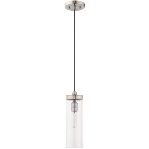 1 Light Brushed Nickel Mini Pendant with Clear Glass Shade-Lighting LumensPendant Lights